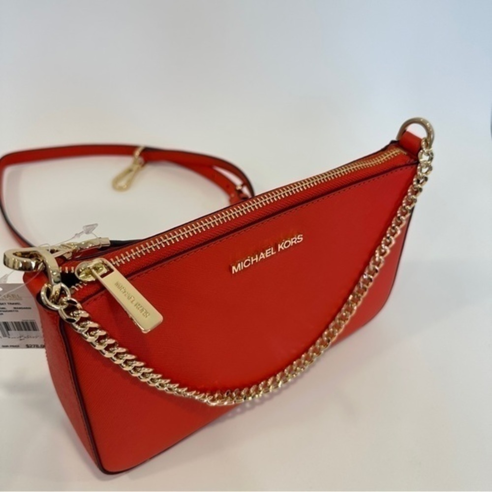 New Michael Kors Medium Zip Pouchette Crossbody Bag in Mandarin - Picture 14 of 15